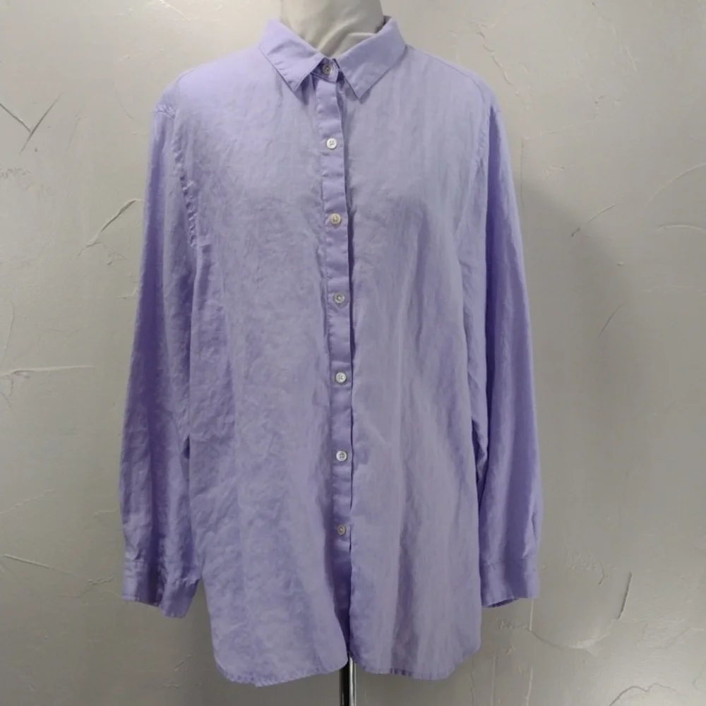 J. Jill Lavender Linen Casual Button-up Long Sleeve Shirt Women's XL - Picture 1 of 8